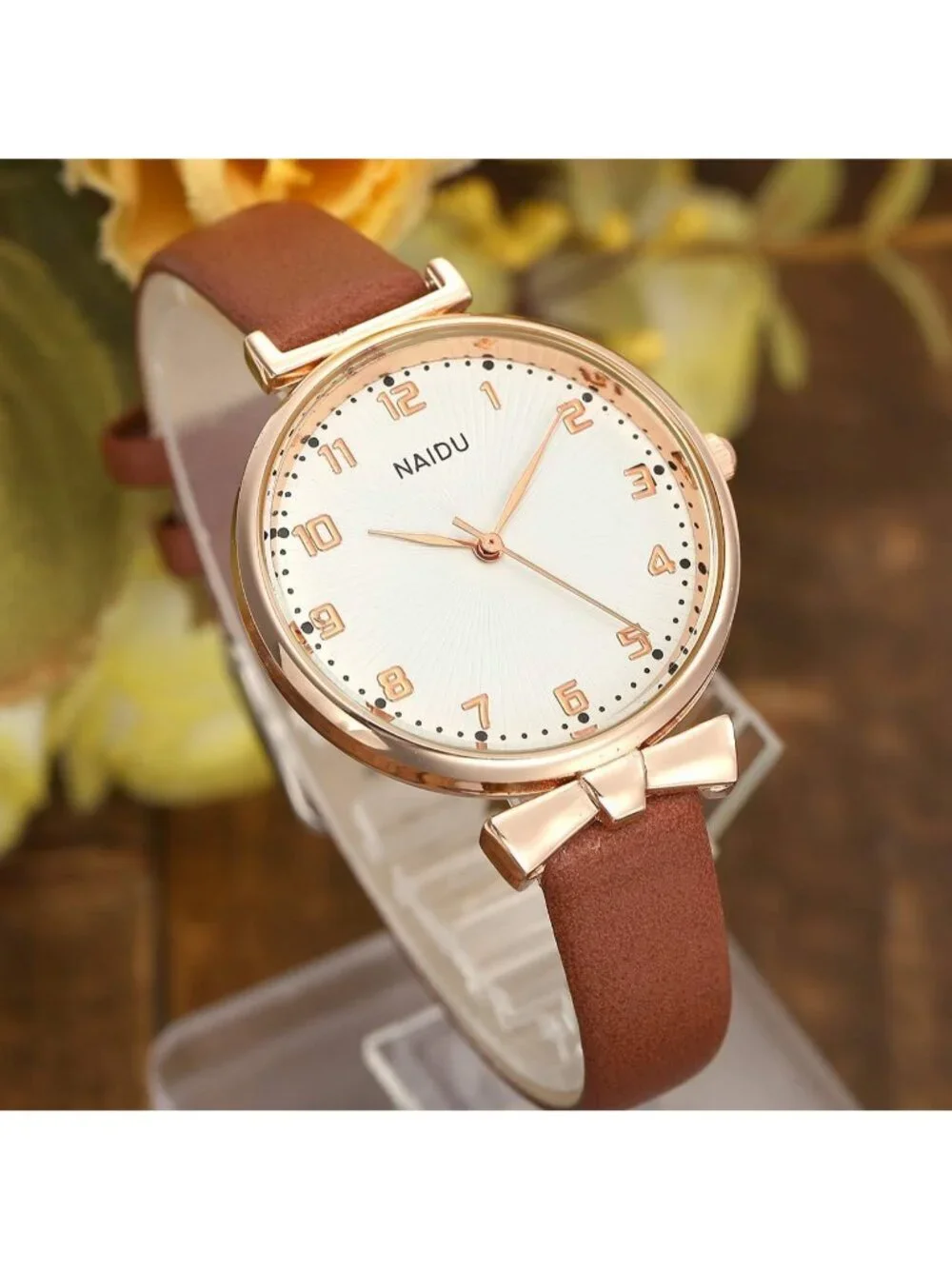 Women's Brown Analog Quartz Classic Simple Leather Arabic Numerals Wrist Watch